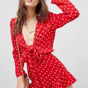 Red polka dot romper